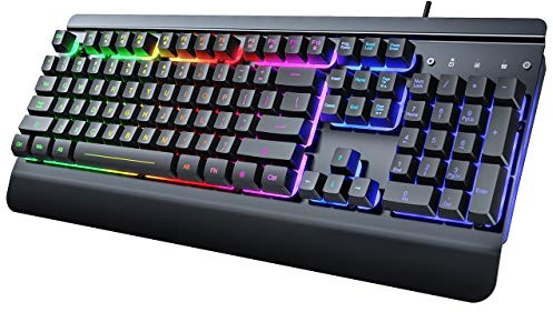 Gaming Tastatur QWERTZ, Handballenauflage Beleuchtet Tastatur mit Kabel USB | RisoPhy Gaming Tastatur Vollmetallgehäuse, Regenbogen-LED-Hintergrundbeleuchtung,Leise Computer Tastatur für PC und Mac Gamer