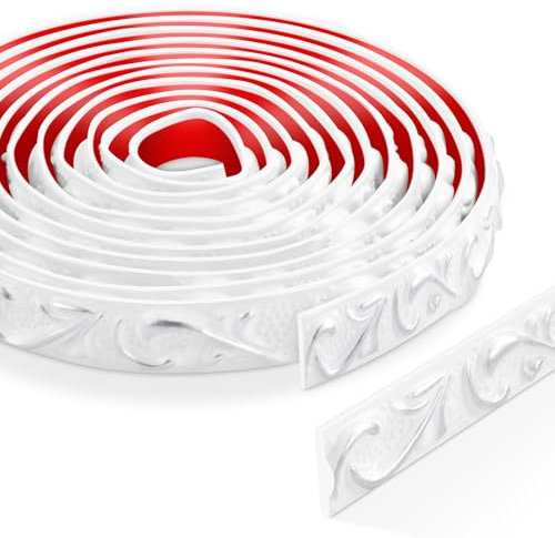 3 Metri Stacca e Incolla modanatura adesiva, 3D Rifiniture da Parete, Adesivo Cornice Specchio per Cornici di Specchi, Telai di Porte, Soffitti, Decorazioni per La Casa(Bianco con argento)