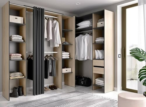 Dmora - Großer Kleiderschrank Bestone, Schlafzimmermöbel, Schrank, Garderobe, 234x141 h205 cm, Anthrazit und Eiche