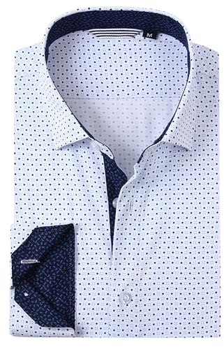 Alex Vando Mens Printed Dress Shirts Easy Care Long Sleeve Button Down Shirt,Turquoise Dots 05,L