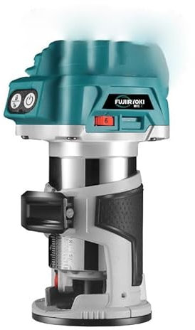 Akku Oberfräse kompatibel mit Makita 18V Akku, 800W Oberfräse Trimmer Einhandfräse, Bürstenloser Kantenfräser mit 6 Geschwindigkeit, 33000 U/min Akku-Holzfräser mit 16 pcs 1/4 Fräser Set (Ohne Akku)