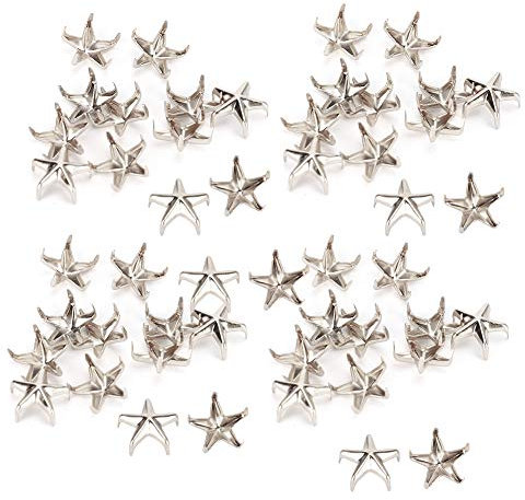 200 pz 10mm Borchie per Abbigliamento, Rivetti a Stella Rivetti Punk Fai da Te Lavorazione della Pelle Borchie in Metallo Punk Punte per Rivetti Chiodi Artiglio a Stella a Cinque (Argento)