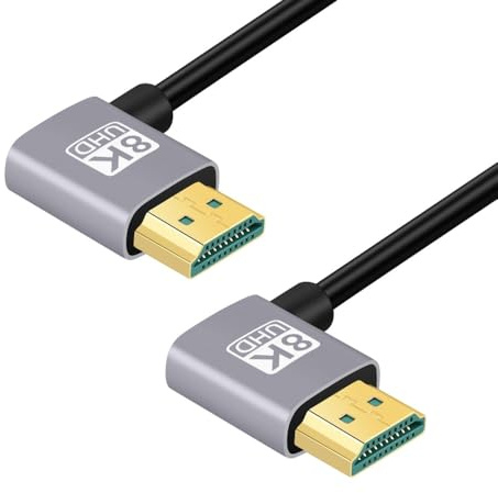 CY Cable HDMI 2.1 Ultra Thin HDTV Cable 8K 4K Hyper Super Flexible Slim Cord Right Angled to Right Angled 90 Degree Type-A for Computer HDTV (50cm)