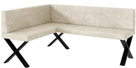 MEBLINI Eckbank für Esszimmer - Küchenbank - Essecke - Sitzecke Küche - Peter - X-Beine 128x168x87cm Links - Creme Samt