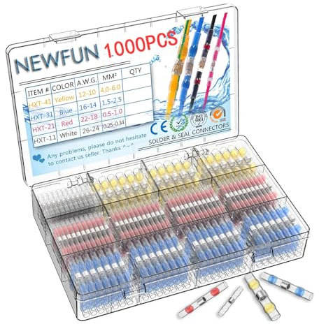 NEWFUN 1000Pcs Lötverbinder mit Schrumpfschlauch,Wasserdichte Kabelverbinder,Schrumpfschweißen Schmelzverbinder,Geschweißte Connector Kit,kabelverbinder lötverbinder