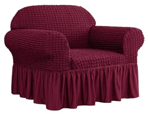 Stretch-Sesselbezug mit Rock, elastischer Sofa-Schonbezug für Wohnzimmer, Eckcouch, Rot, 235 x 300 cm