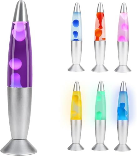 Lavalampe LED Mehrfarbig – Lavalampe LED Rakete – Robustes Glas – Aluminium – LED-Lavalampe mit Wachsbewegung – konstanter Lavastrom – LED-Lavalampe, 7 alternative Farben, Violett