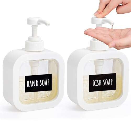 Segbeauty Seifenspender Weiss, 2 Stück 300ml Duschgel Spender, Shampoo Spender für Dusche mit Wasserdichter Etiketten, Pumpspender für Bad
