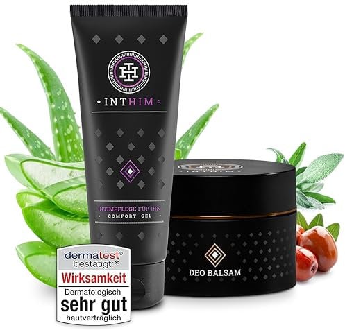 IntHim Intimpflege Männer After Shave - Bei Rötungen, Rasurpickeln & Juckreiz - Intim Creme mit Aloe Vera und Teebaumöl + Deo Creme Herren - Natürliche Anti Scheuer Deocreme