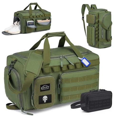 BAGZY Taktischer Reisetasche Sporttasche Herren mit Schuhfach Gym Tasche Rucksack 40L Trainingstasche Herren Für Arbeits Reise Sport Fitness Weekender Zelten mit Taktische Kulturtasche Grün