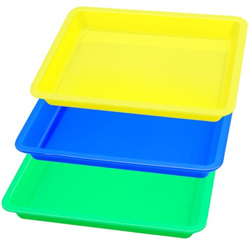 3 Piece Reusable Children's Messy Play Tray, 27.5 x 21.2cm Multi-Purpose Plastic Trays, Colourful Sensory Play Tray for Children's Toys, Crafts, Lego Storage