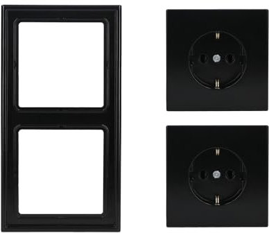 Jung Serie LS Komplett-Set Schwarz: LSAC582SW Rahmen 2-fach + 2x LS1520KISW SCHUKO® Steckdose mit Berührungsschutz