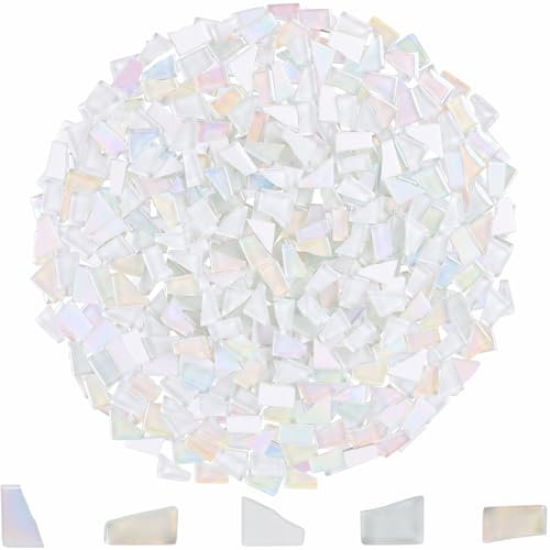 Yazikisa 500g Unregelmäßige Glas Mosaik Fliesen Kristall Mosaiksteine Glasfliesen Glitzerkristall Glassteine Mosaikstücke zum Basteln für Heimdekoration Bastelbedarf Weiße Serie