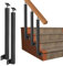 Kit de barandilla de escalera de hierro forjado de montaje lateral, 100 cm, color negro con balaustres cuadrados para seguridad en jardín y garaje, y elegante mano Ra (2 piezas)