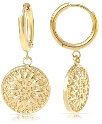 Made by Nami Set Ohrringe Hängend mit Sonnen Anhänger in Gold oder Silber Statement Ohrringe aus Chirugischem Edelstahl Boho Schmuck Damen Hypoallergen Wasserfester Schmuck