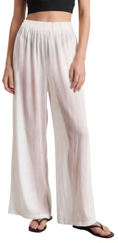 Enorsia Womens Crepe Viscose Wide Leg Trousers Soft Lightweight Fabric Clean-Finish Design Elastic Waistband for Comfort Loose Fit Palazzo Pants (08, White)