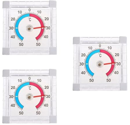 3 Stück Fensterthermometer Aussen,Selbstklebend,Aussenthermometer Wetterfest, Außenthermometer,Temperaturbereich -50°C bis +50°C, Transparentes Design, Geeignet für Fenster, Kühlschrank und Garten