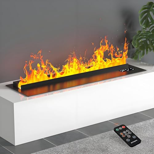 HuanEssentric Dekorativer Kamin,Wassernebel Luftbefeuchter mit 3D Zerstäubungsflamme,3 Mm Ultradünne Deckplatte 9 Farben Einstellbar für Dekoration Haus,Büro Und Hotel 80cm