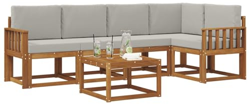 vidaXL Outdoor-Sofagarnitur mit Kissen 6 pcs Natürlich und Hellgrau, Cooles Garten-Sofa, modernes Outdoor-Eckmöbel, langlebige Terrassen-Sitzgelegenheit, gemütliches Lounge-Set für die Terrasse