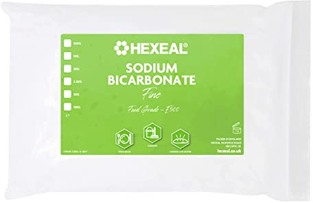 Hexeal Sodium Bicarbonate 1kg Bag – Food Grade, Fine Powder, E500 | Baking Powder for Cooking and Baking, Ideal for Bath Bombs and Household Cleaning, Deodorises and Removes Grime