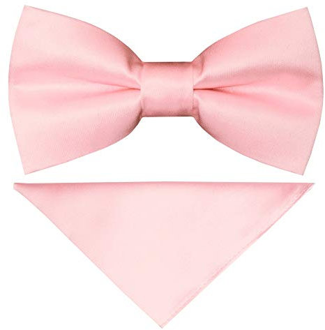 TIES R US Plain Blush Pink Handmade Mens Bow Tie and Pocket Square Set