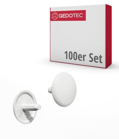 Gedotec Möbel-Abdeckkappen rund | 100 Stück - Schrauben-Kappen für Kopfloch-Bohrung PZ2 | H1115 | Abdeckungen Ø 12 x 2,5 mm | Verschluss-Stopfen Kunststoff weiß | Endkappen für Bohrlöcher & Holz-Möbel