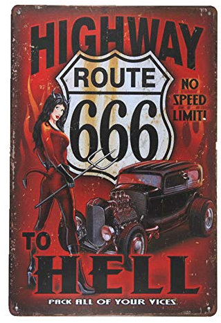 Yunuo Highway to Hell, Metallschild, Vintage-Kreuze, Wandaufkleber, Pin-Up-Poster