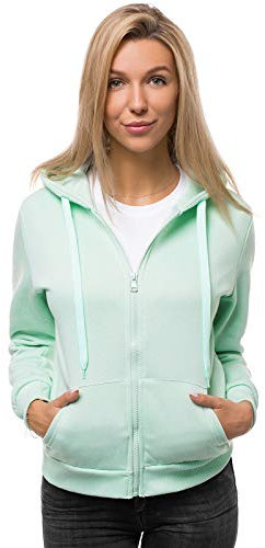 OZONEE Damen Kapuzenpullover Sweatjacke Sweatshirt Farbvarianten Kapuzenjacke Kapuzenpulli Langarm Kapuze Hoodie Sport Style Casual Fitness Basic Training JS/W03 PFEFFERMINZ XL
