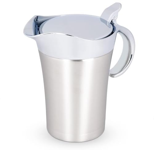 Gravy Boat with Lid,750ML/26.3 OZ Insulated Gravy Jug with Lid Double Wall Insulated,Stainless Steel Boat Sauce Pot Serving Jug for Custard, Cream, Sauce