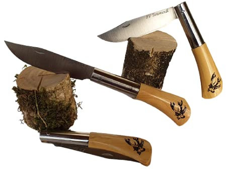 Navaja artesanal TARAMUNDI boj natural pirograbado cabeza venado Caza, Pesca, Camping, Outdoor, Supervivencia y Bushcraft + Portabotellas de regalo