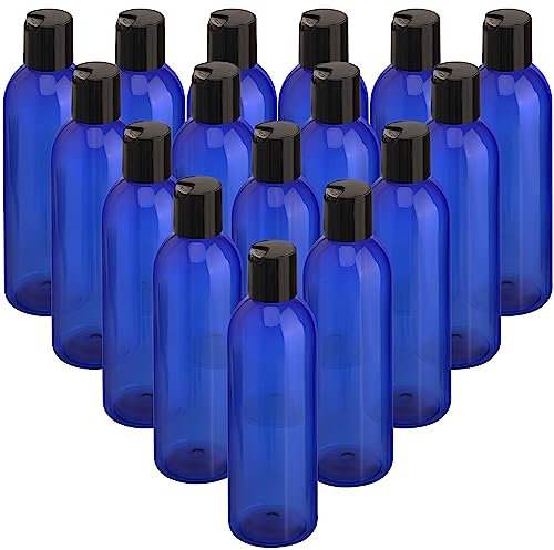 BELLE VOUS Lot de 16 Bouteille Vide en Plastique Bleue - 240 ML - Contenants à Capuchons Rabattables - Flacon Vide Voyage Rechargeable pour Cosmétiques, Lotion, Shampoing, Savon Liquide, Crèmes