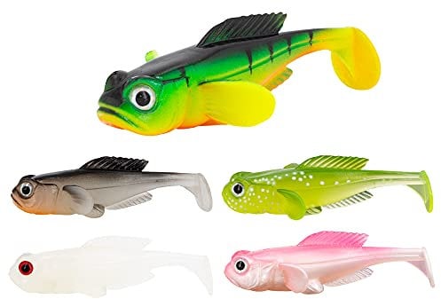 FISHN Lot de 5 leurres Gobyone - 7,6 cm - 9 g - Ultra réalistes - en Caoutchouc - pour la pêche à la Perche (Fluo)