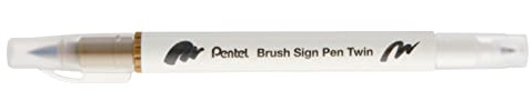 Pentel SESW30C-T127E Brush Sign Pen Twin Fibre Tip Pen with Two Flexible Writing Tips, Water-Based Ink, Umbra, Pack of 1