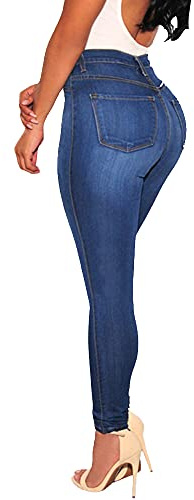 FISCLOSIN Jeans för kvinnor, colombiansk design, push-up effekt, sexig slim fit, stretchiga denimbyxor, BLÅ, L