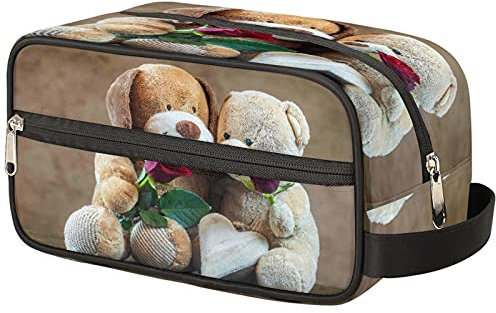 Trousse de toilette de voyage avec motif ours en peluche - Trousse de maquillage portable - Grande capacité - Pour homme et femme, Love Theme, 10.5×4.4×5.3 in
