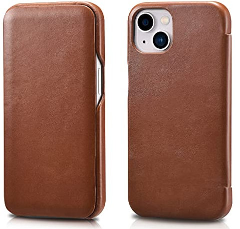 FUTLEX Leather Folio Case Compatible with iPhone 13 - Vintage Style Genuine Leather Flip Folio Design Cover - Built-in Magnetic Closure - Brown