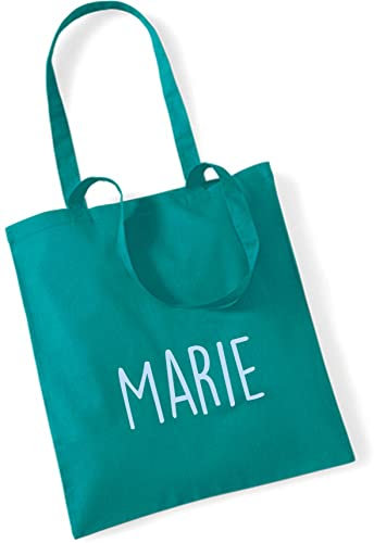 Jutebeutel bedruckt mit Name groß | Stofftasche Baumwolle inkl. Namensaufdruck für Jungen & Kinder | Personalisierter Kinderbeutel Tragetasche für Krippe, Kindergarten, Schule (türkis)
