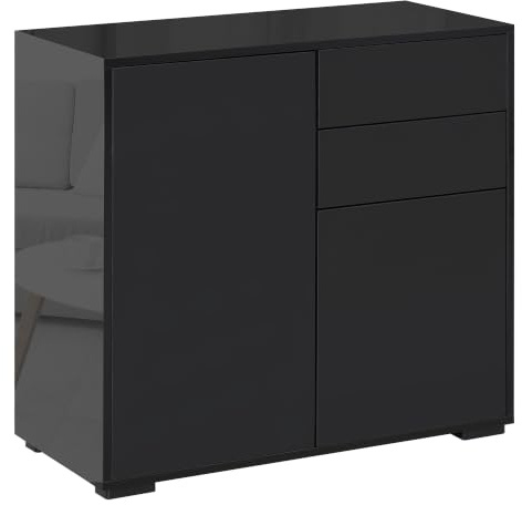 HOMCOM Mobiletto 2 Cassetti e 2 Ante 79x36x74cm Nero Opaco