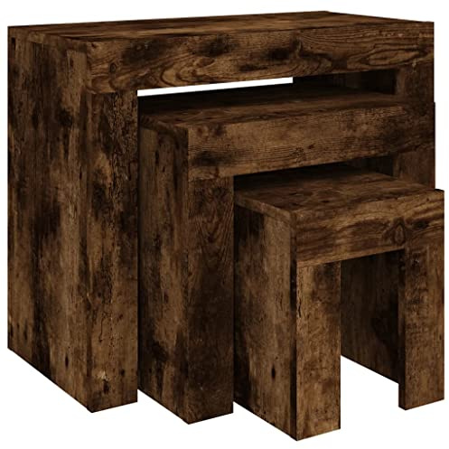 vidaXL Satztisch, Beistelltisch Set für Wohnzimmer Schlafzimmer Büro, Couchtisch Kaffeetisch Stapelbar, Wohnzimmertisch Nachttisch Tisch, Räuchereiche Holzwerkstoff