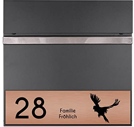 banjado® Briefkasten mit Namensschild in Kupfer personalisiert/Briefkasten Anthrazit mit Zeitungsfach 37x37x10,5 cm cm groß/Postkasten A4 Einwurf inkl. Montagematerial & 2 Schlüsseln