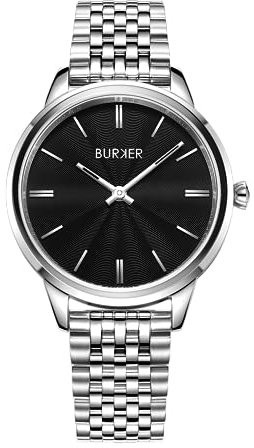 BURKER Damenuhr Emily, Runder Damen Armbanduhr Gliederarmband Edelstahl Analog Quarz 3-ATM Wasserdicht - 36 mm - Silber Schwarz