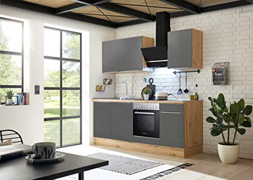 respekta Küche Küchenzeile Küchenblock Marleen Premium 220 cm Grau Artisan Eiche