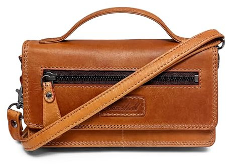 Benthill Reisebrieftasche XXL Echt-Leder - Kleine Umhängetasche aus echtem Leder - Travel Dokumententasche - Großes Portemonnaie - Handgelenktasche, Farbe:Braun