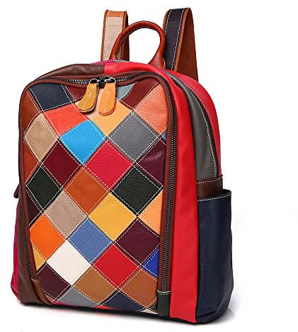 Segater Frauen Bunte Blume Rucksack Leder mehrfarbig genäht Daypack Patchwork-Handtasche Frühling Sommer Style Umhängetasche Reise-Rucksack Geldbörse