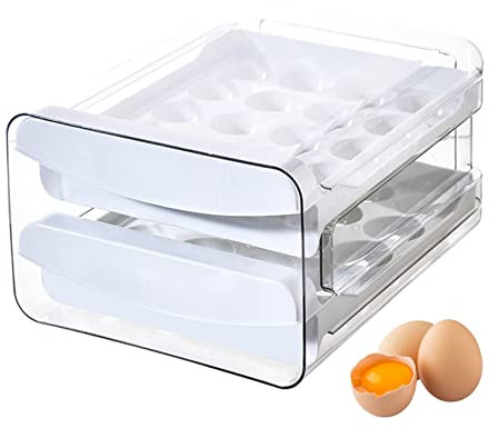 Egg Holder 40 Grids Egg Storage Fridge Drawer Container for Fridge Clear Double-Layer Type Egg Dispenser Space-Saving Kitchen Storage