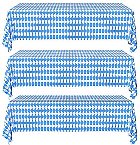 Seamart 3STK Oktoberfest Tischdecke Bayerische Deko Oktoberfest Dekoration Party Bayrisch Tischdeko Bayern Tischtuch Blau Weiß Bayernraute Partytischdecke für Bierzelten Bier Festival München