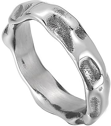 HIJONES Herren Edelstahl Gehämmert Welle Ring einfach Vintage Hochzeit Band stapelbar Finger Ringe Silber Größe 65