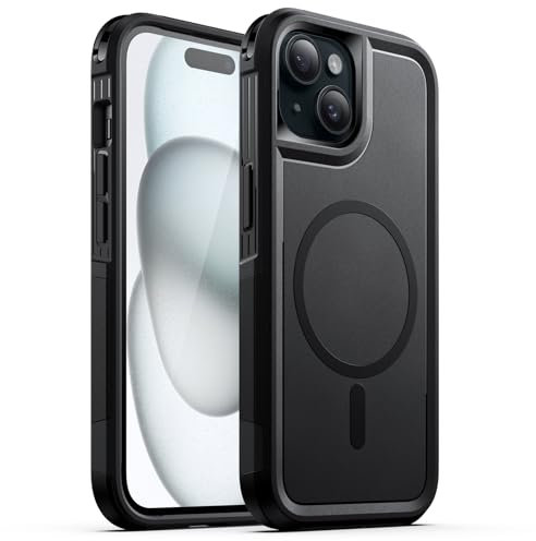 JETech Case for iPhone 15 6.1-Inch Compatible with MagSafe, Heavy Duty Dual-Layer Rugged Protection, Shockproof Protective Tough Phone Magnetic Cover (Black)