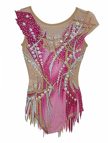 LIUHUO Rhythmische Gymnastik Turnanzug Rosa Farbverlauf Glänzend Strass Mädchen Wettbewerb Leistung, Pink, XS
