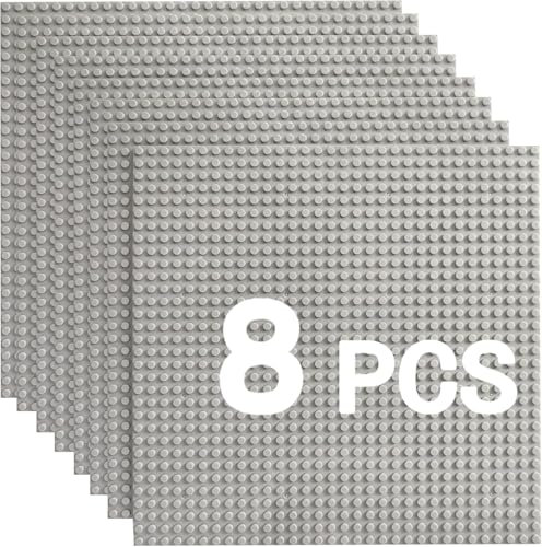 HUIZDQ 8 Stück Klassische Grundplatten für Bauklötze, 100% kompatibel mit Allen großen Marken, mit 32 X 32 Noppen, Grau